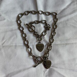 Juicy Couture Silver Heart Charm Necklace and Bracelet Duo, gently used Y2K
